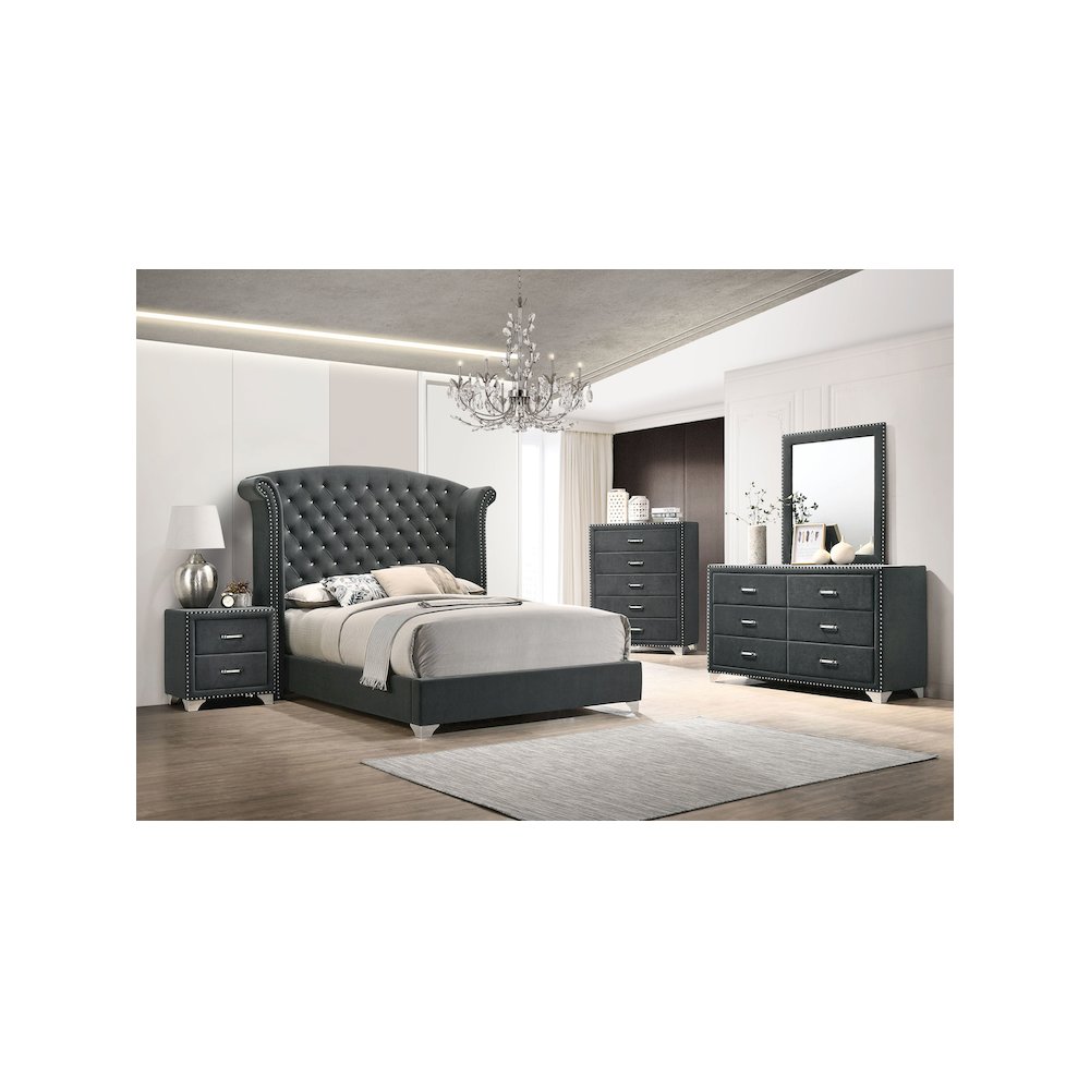 Melody Upholstered Queen Wingback Bed Grey. Picture 5