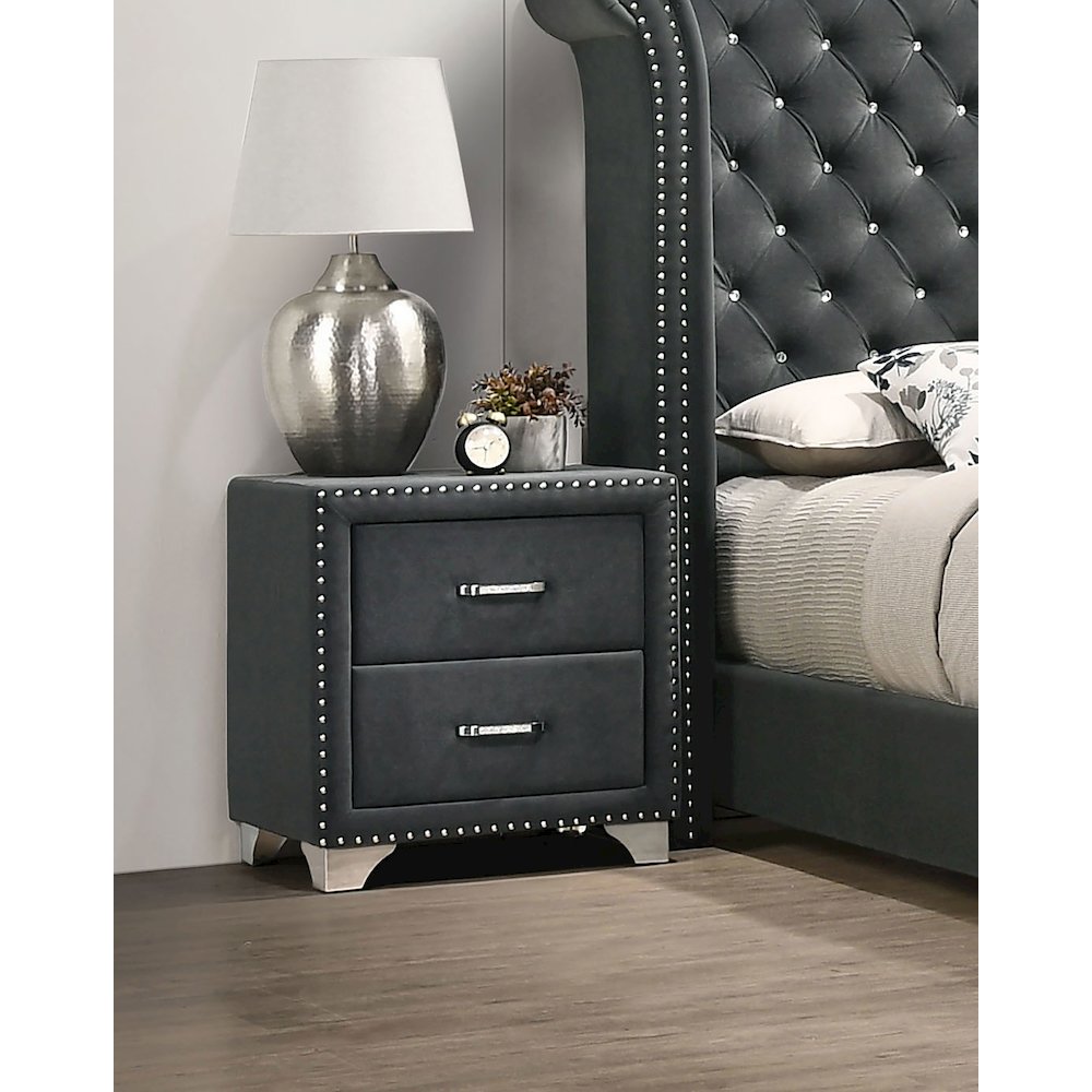 Melody Upholstered 2-drawer Nightstand Grey. Picture 3