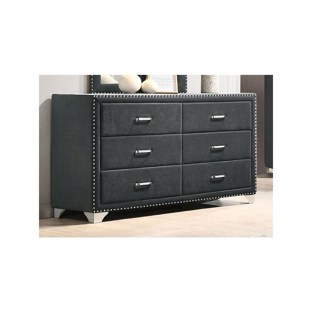Melody 6-drawer Upholstered Dresser Grey. Picture 3