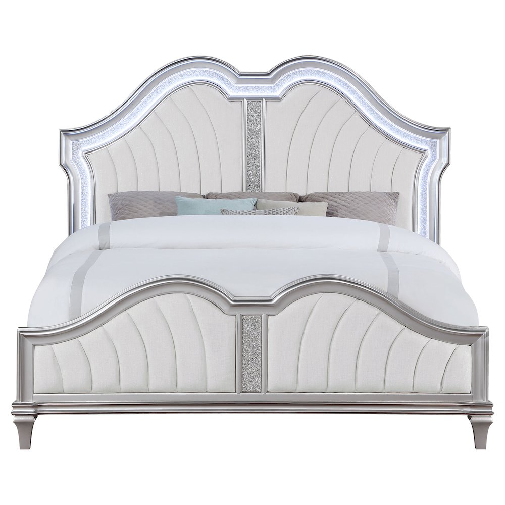 Evangeline Wood Eastern King LED Panel Bed Silver Oak. Picture 4