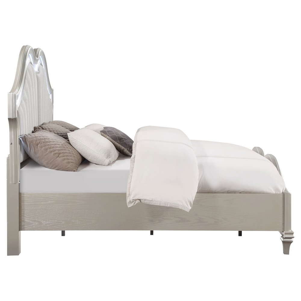 Evangeline Wood Eastern King LED Panel Bed Silver Oak. Picture 6