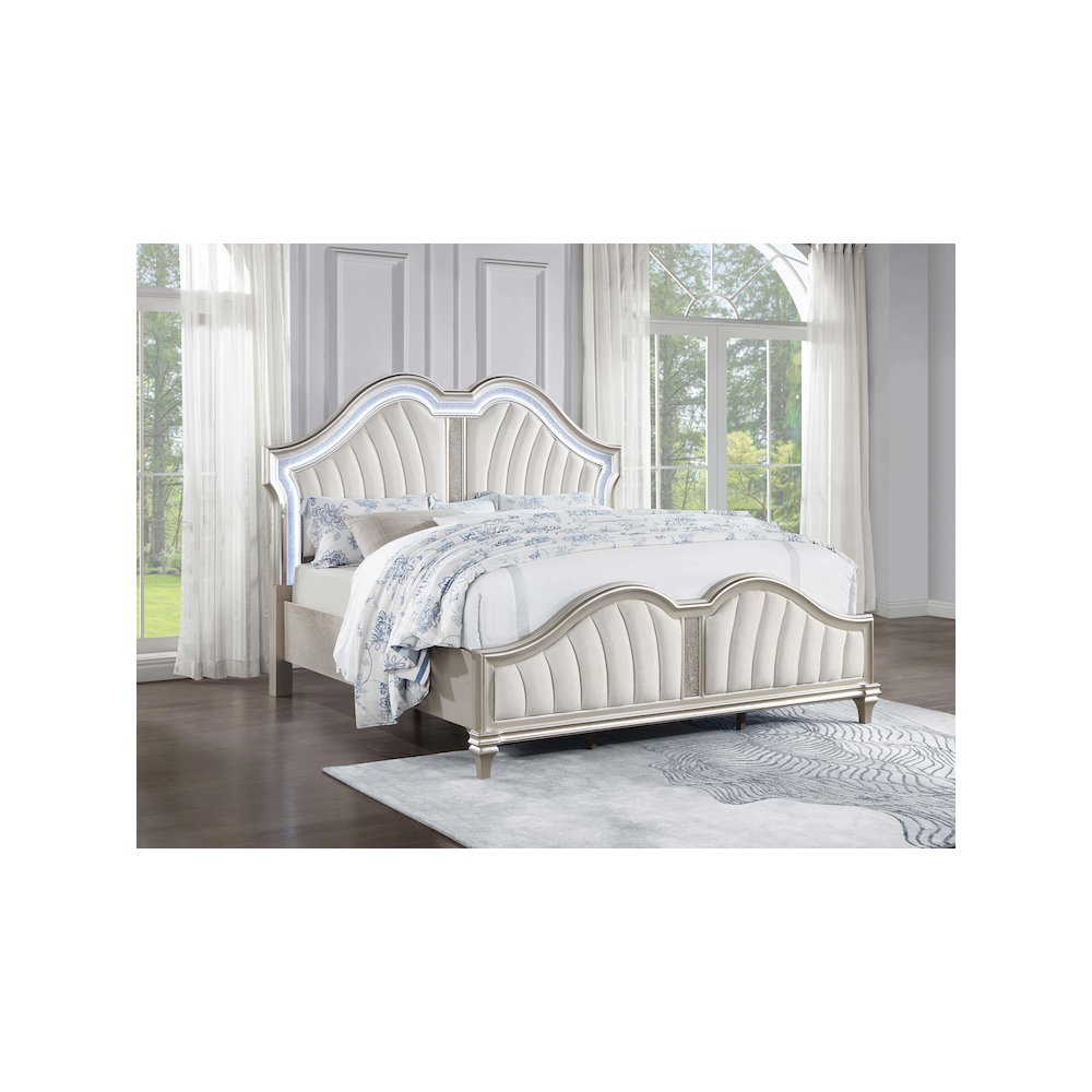 Evangeline Wood California King LED Panel Bed Silver Oak. Picture 7