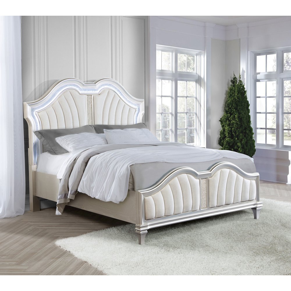 Evangeline Wood Queen LED Panel Bed Silver Oak. Picture 7