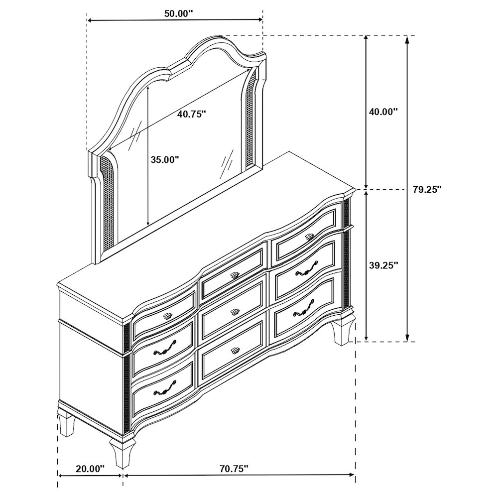 Evangeline 9-drawer Dresser with Mirror Silver Oak. Picture 17