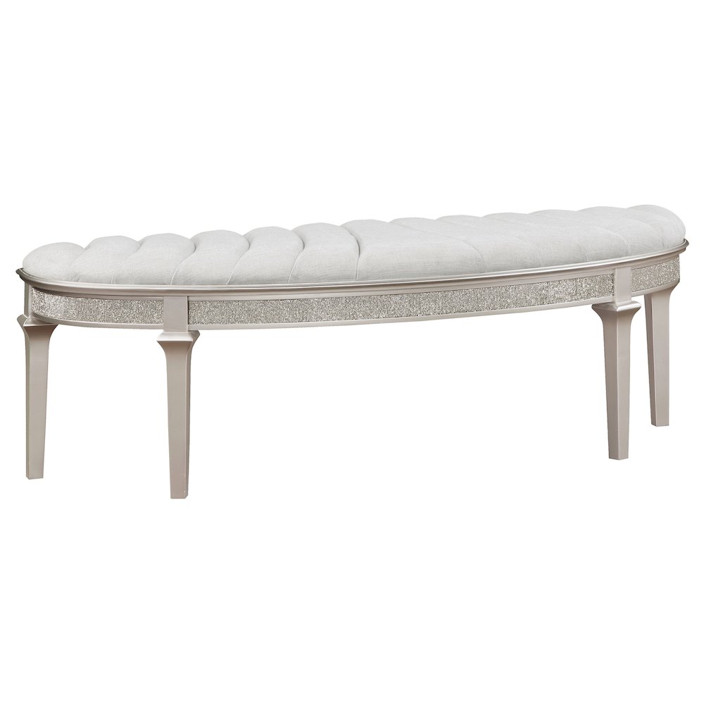Evangeline Curved Fabric Upholstered Bench Silver Oak. Picture 1