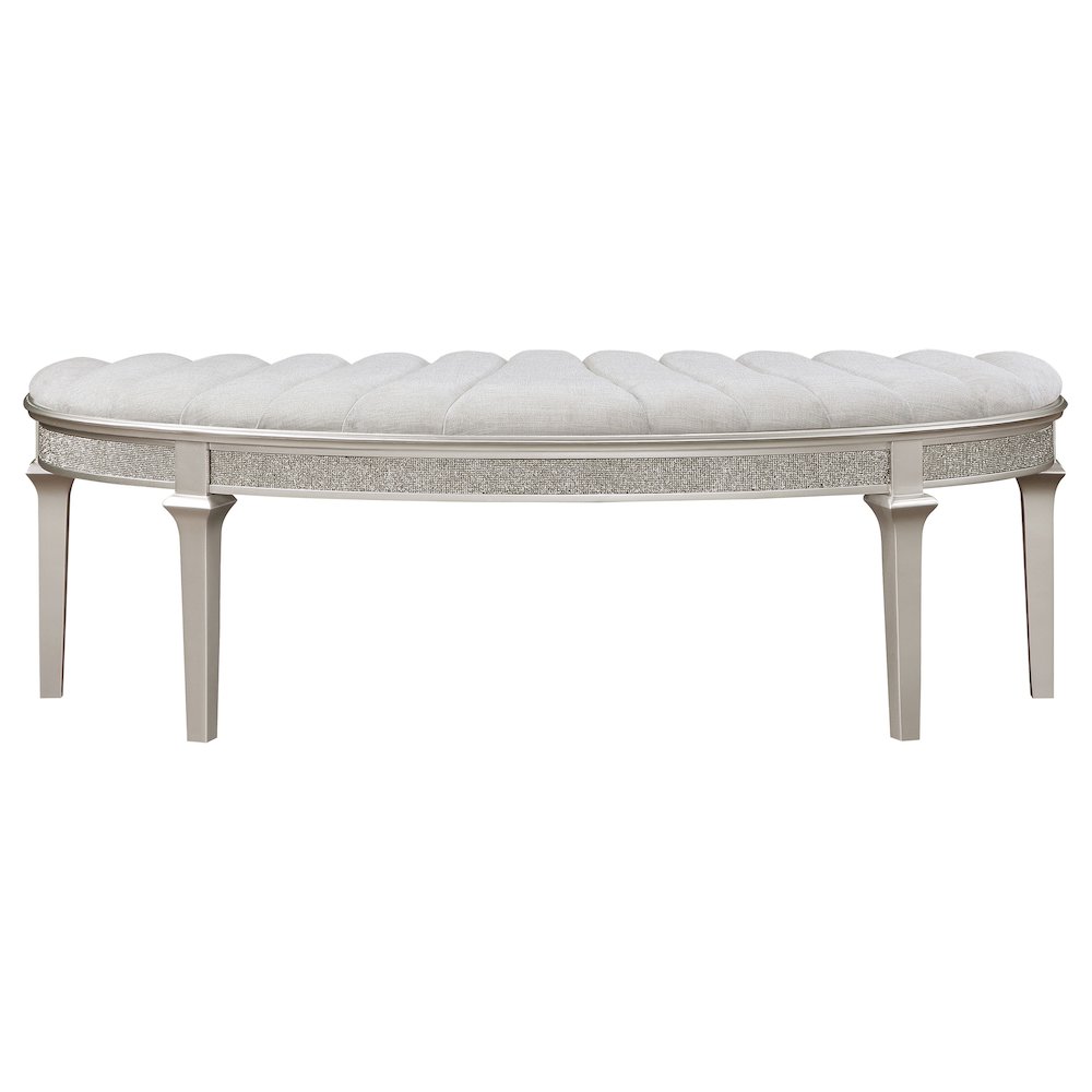 Evangeline Curved Fabric Upholstered Bench Silver Oak. Picture 3