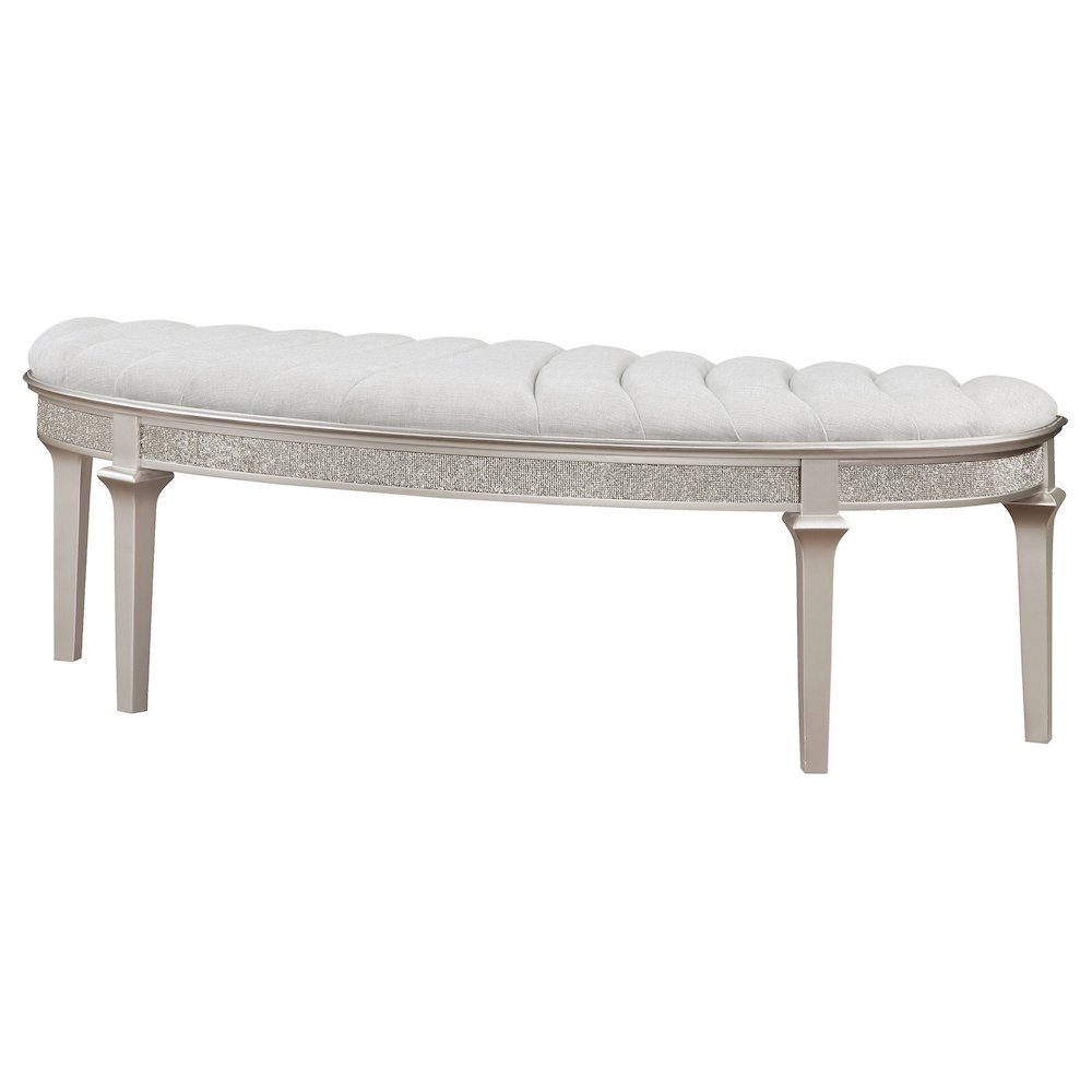 Evangeline Curved Fabric Upholstered Bench Silver Oak. Picture 4