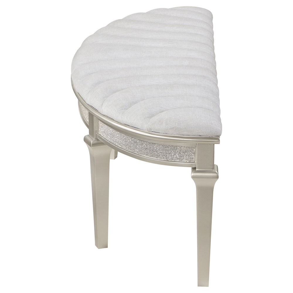 Evangeline Curved Fabric Upholstered Bench Silver Oak. Picture 5