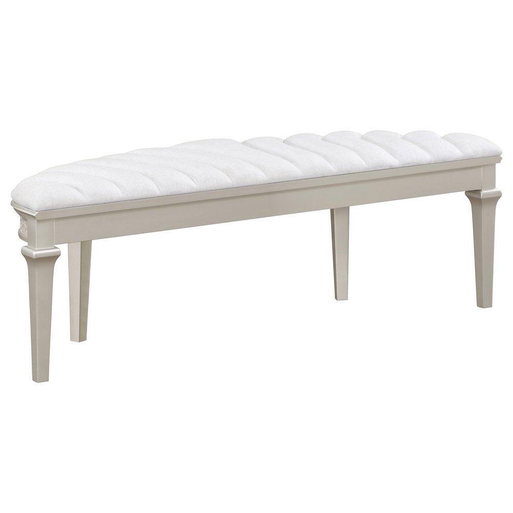 Evangeline Curved Fabric Upholstered Bench Silver Oak. Picture 6