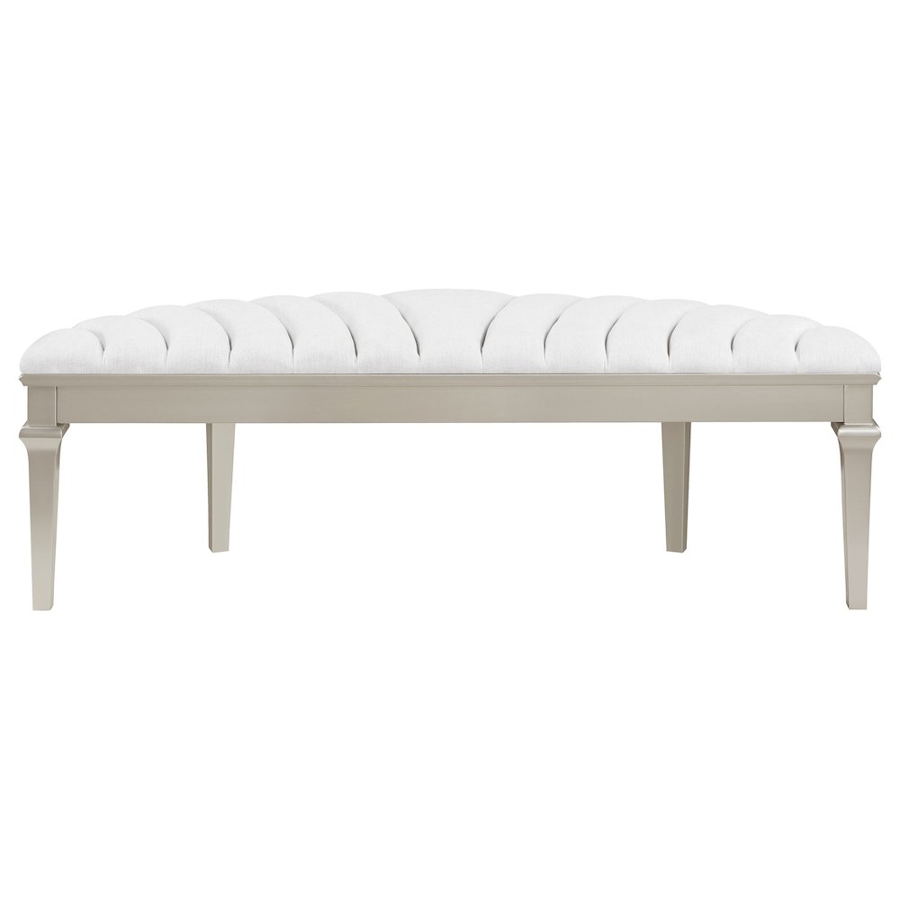 Evangeline Curved Fabric Upholstered Bench Silver Oak. Picture 7