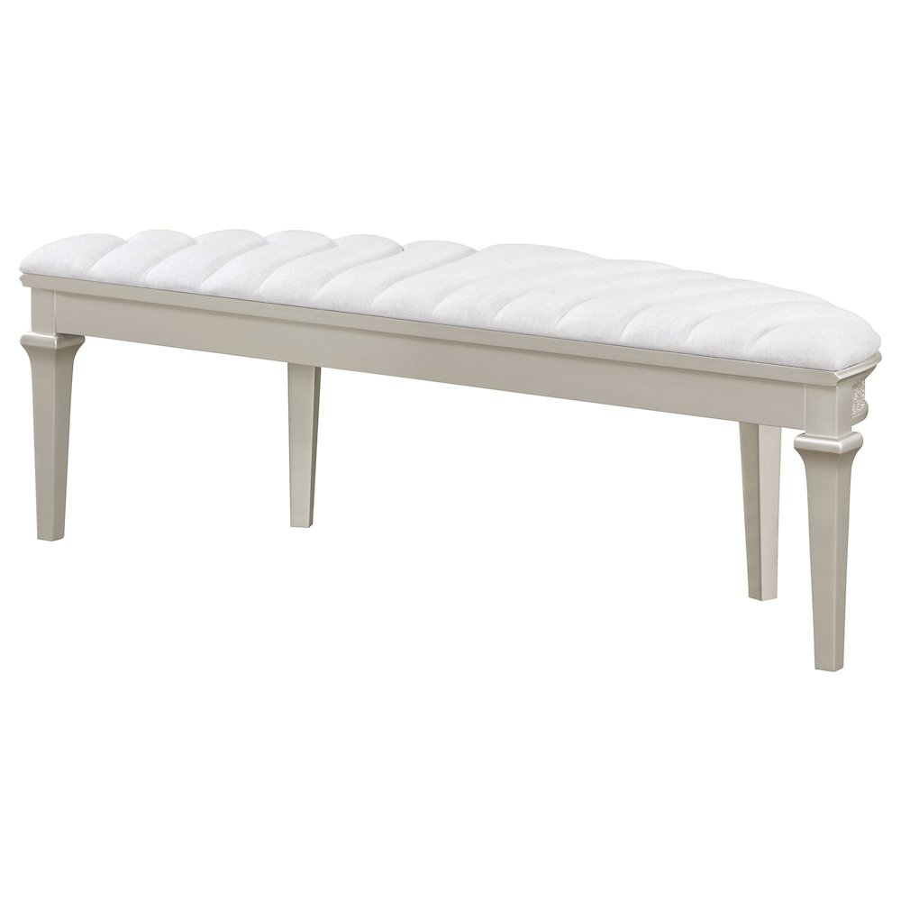 Evangeline Curved Fabric Upholstered Bench Silver Oak. Picture 8