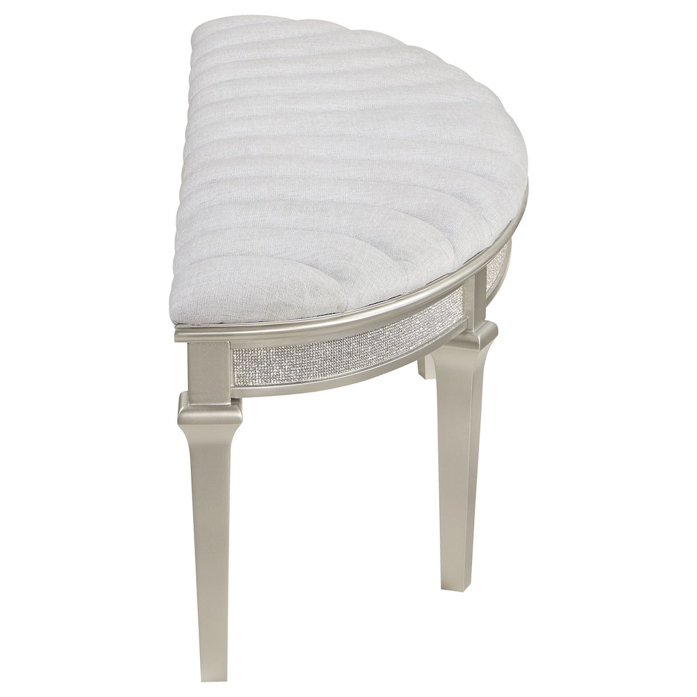 Evangeline Curved Fabric Upholstered Bench Silver Oak. Picture 9