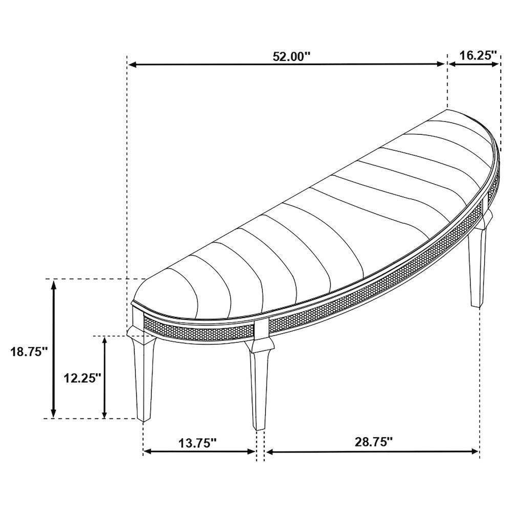 Evangeline Curved Fabric Upholstered Bench Silver Oak. Picture 12
