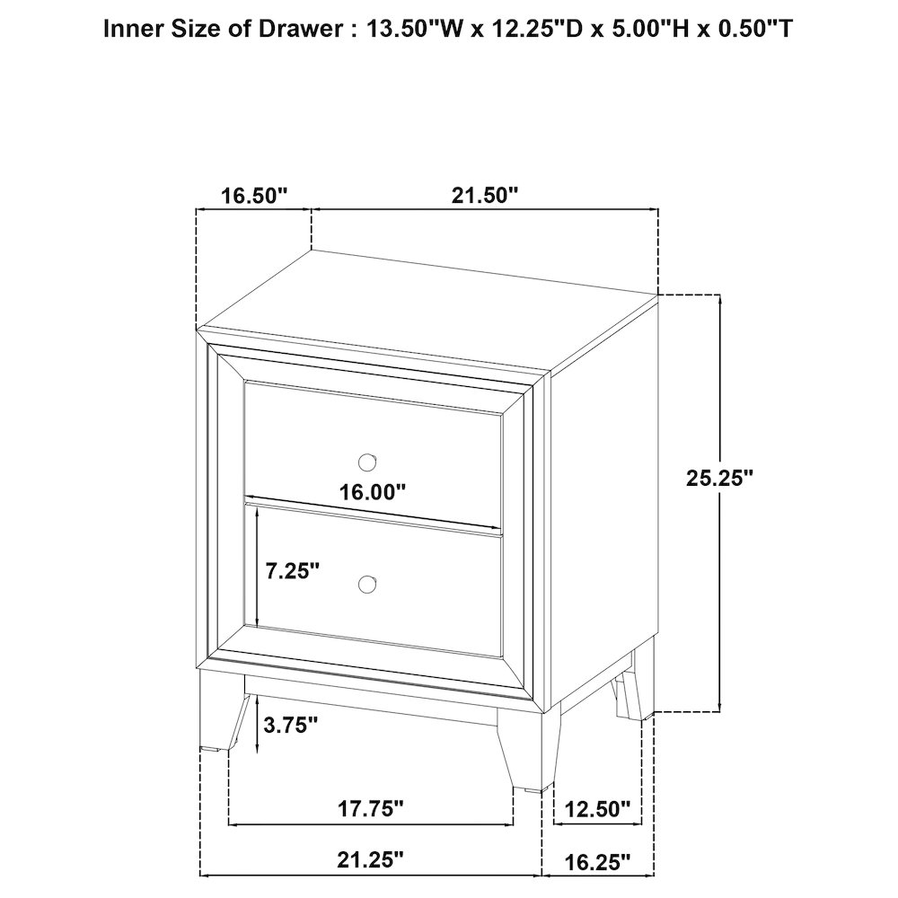 Welsley 2-drawer Nightstand Bedside Table Walnut. Picture 15