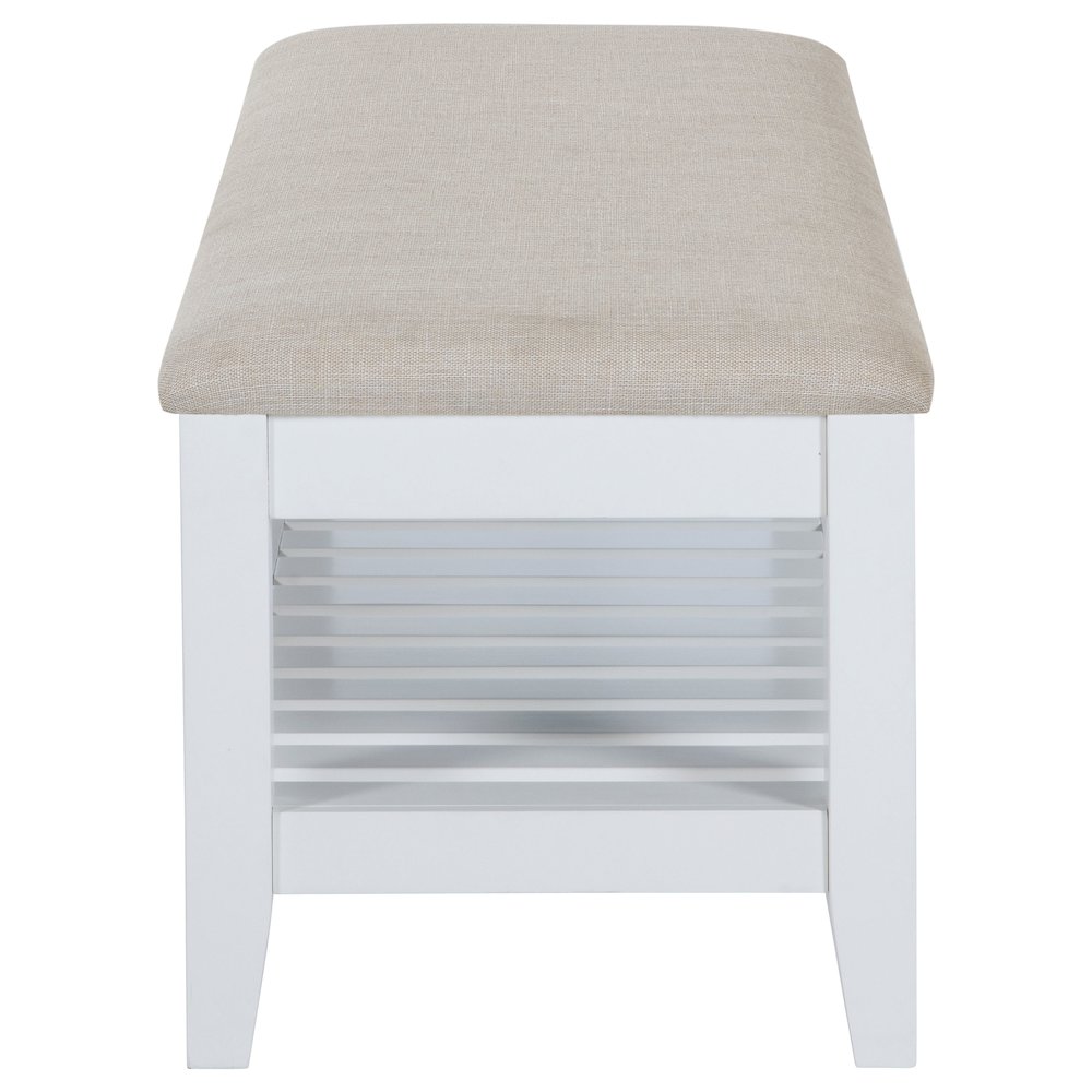 Bexhill Upholstered Rectangular Bench with Shelf White. Picture 4