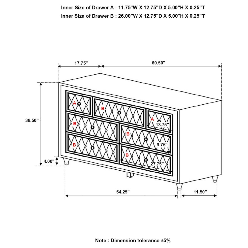 Antonella 7-drawer Upholstered Dresser Ivory and Camel. Picture 7