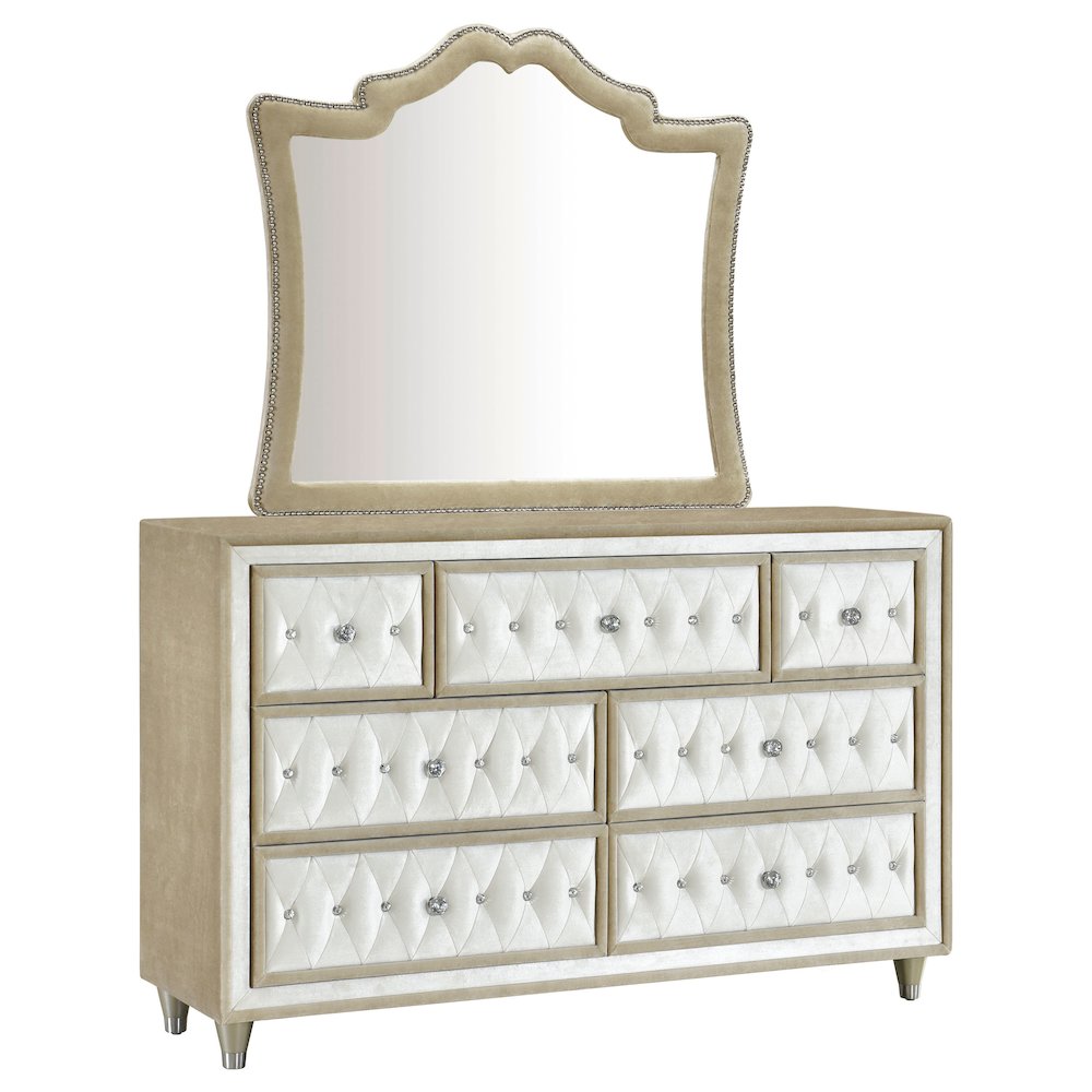 Antonella 7-drawer Upholstered Dresser with Mirror Ivory. Picture 1