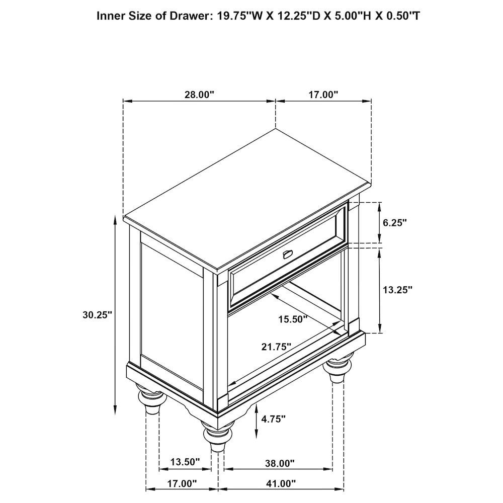 Andover 1-drawer Nightstand Bedside Table Dark Oak. Picture 16