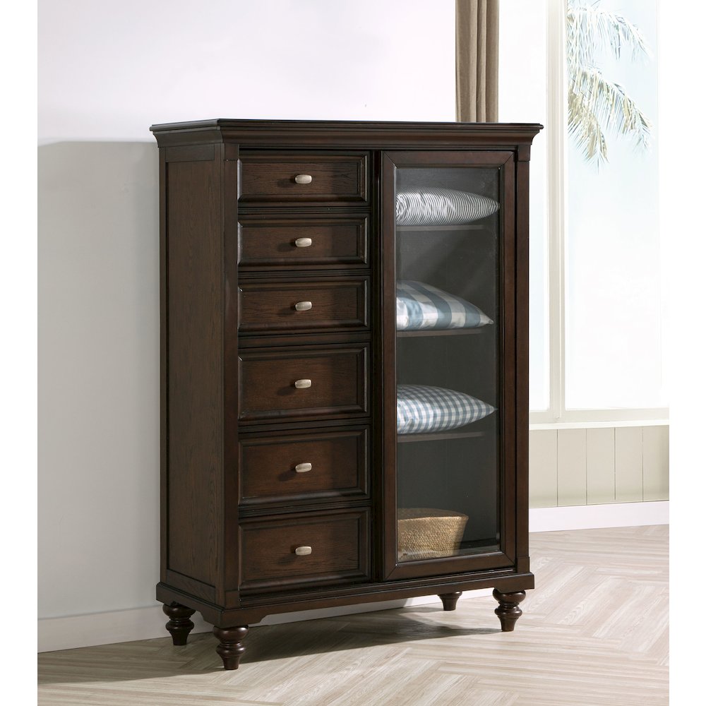 Andover 6-drawer Tempered Glass Door Chest Dark Oak. Picture 9
