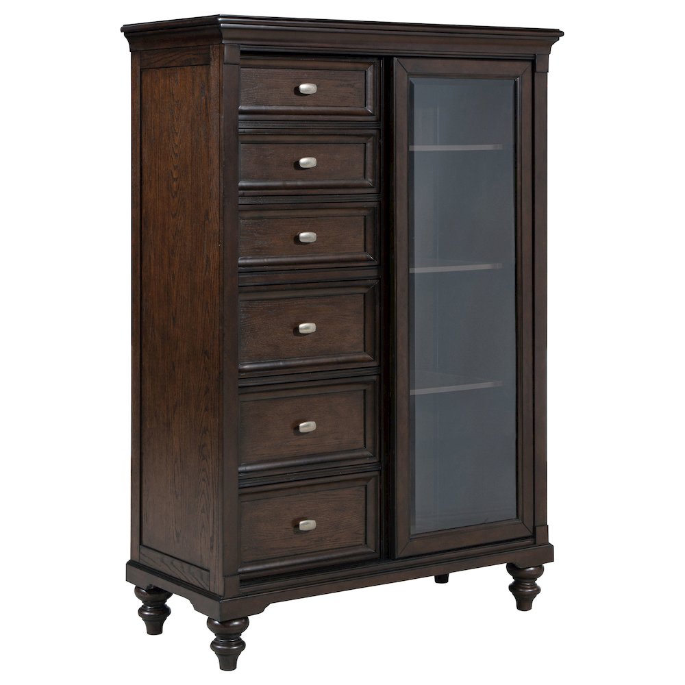 Andover 6-drawer Tempered Glass Door Chest Dark Oak. Picture 1