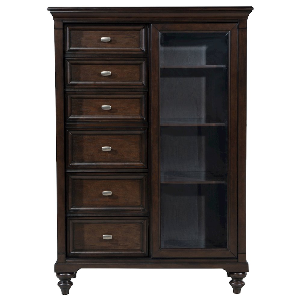 Andover 6-drawer Tempered Glass Door Chest Dark Oak. Picture 2