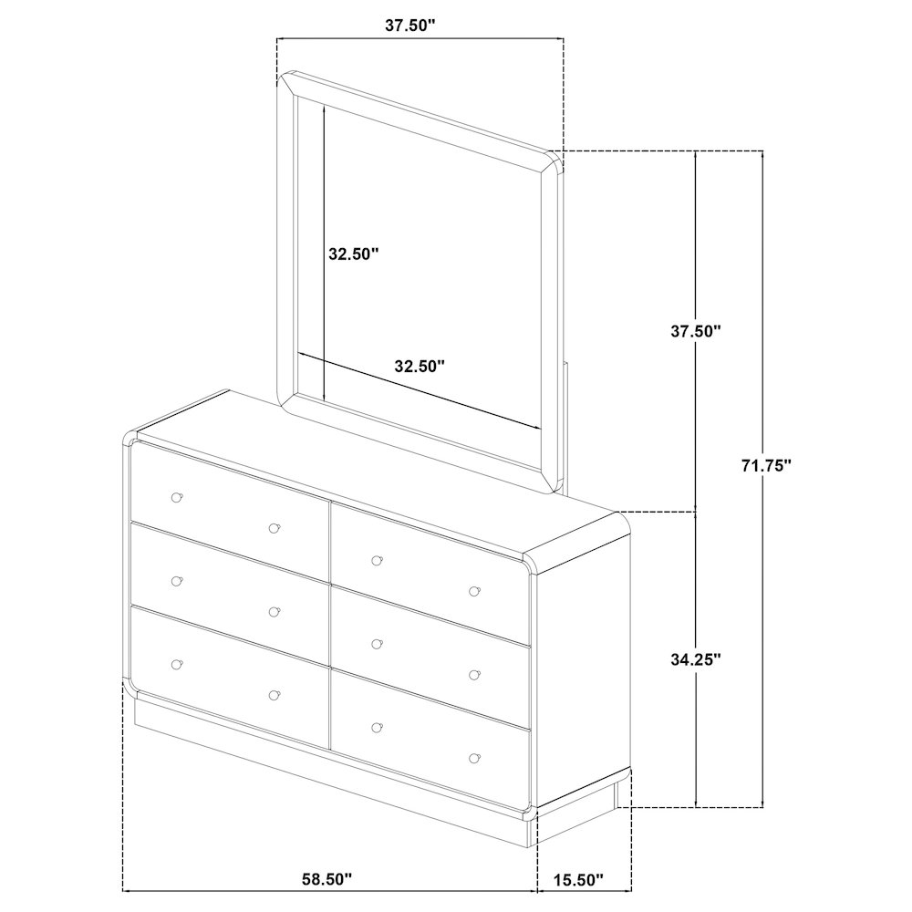 Cavelle 6-drawer Dresser and Mirror Black. Picture 15