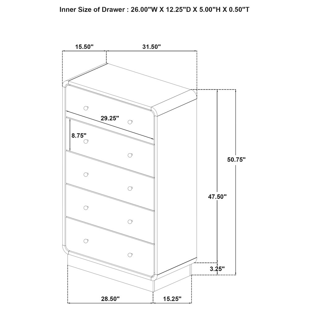 Cavelle 5-drawer Chest of Drawers Black. Picture 14