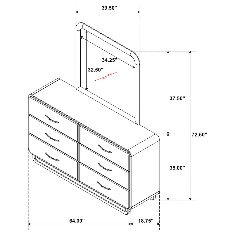 Amsbury 6-drawer Dresser and Mirror Nutmeg. Picture 15