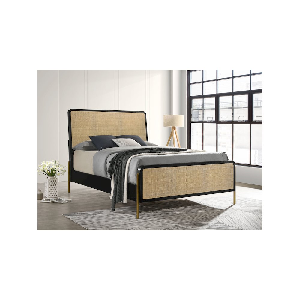 Arini Rattan Queen Panel Bed Black and Natural. Picture 5