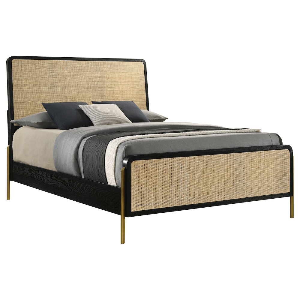 Arini Rattan Queen Panel Bed Black and Natural. Picture 3