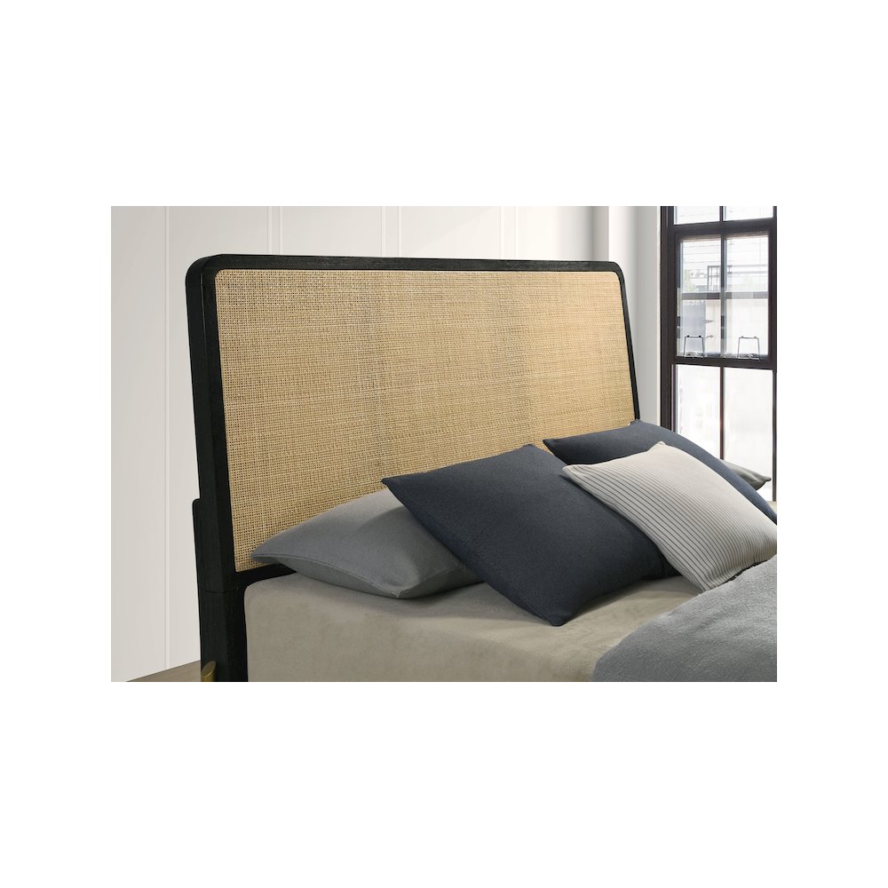 Arini Rattan Queen Panel Bed Black and Natural. Picture 8