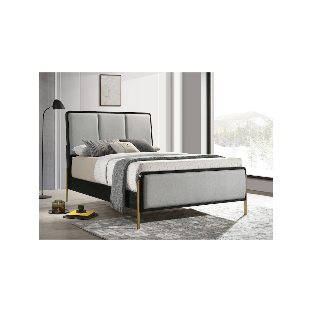 Arini Upholstered Queen Panel Bed Black and Grey. Picture 5