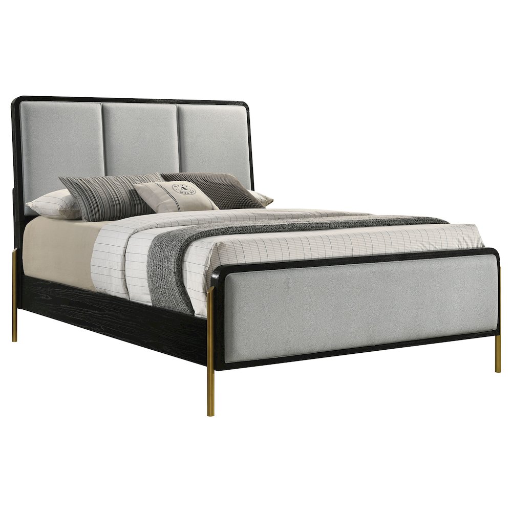Arini Upholstered Queen Panel Bed Black and Grey. Picture 3