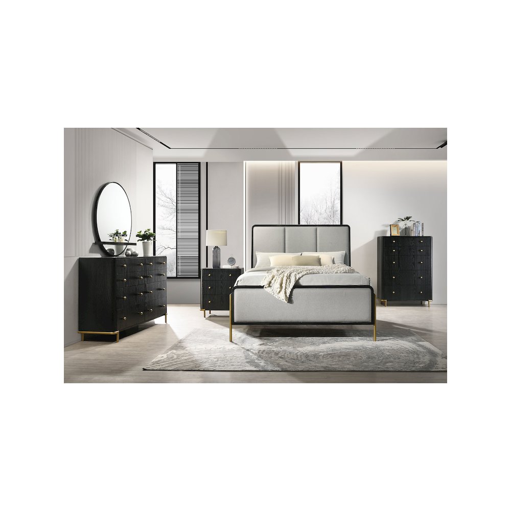 Arini Upholstered Queen Panel Bed Black and Grey. Picture 7