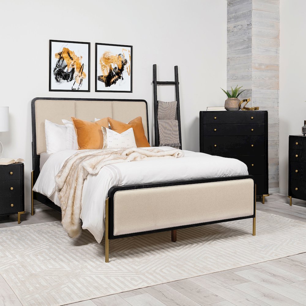 Arini 56-inch Queen Panel Bed Cream and Black. Picture 2