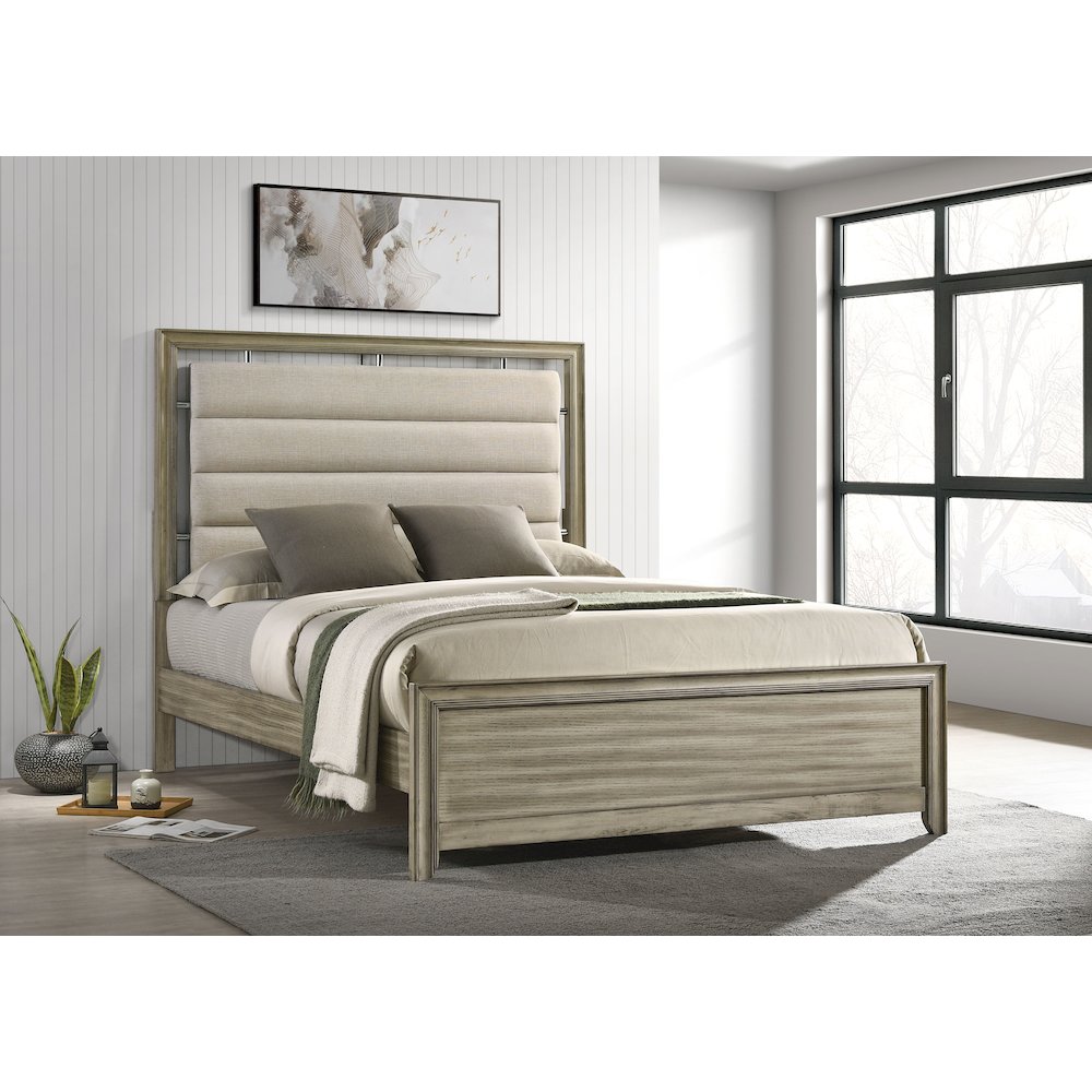 Giselle Wood California King Panel Bed Rustic Beige. Picture 4