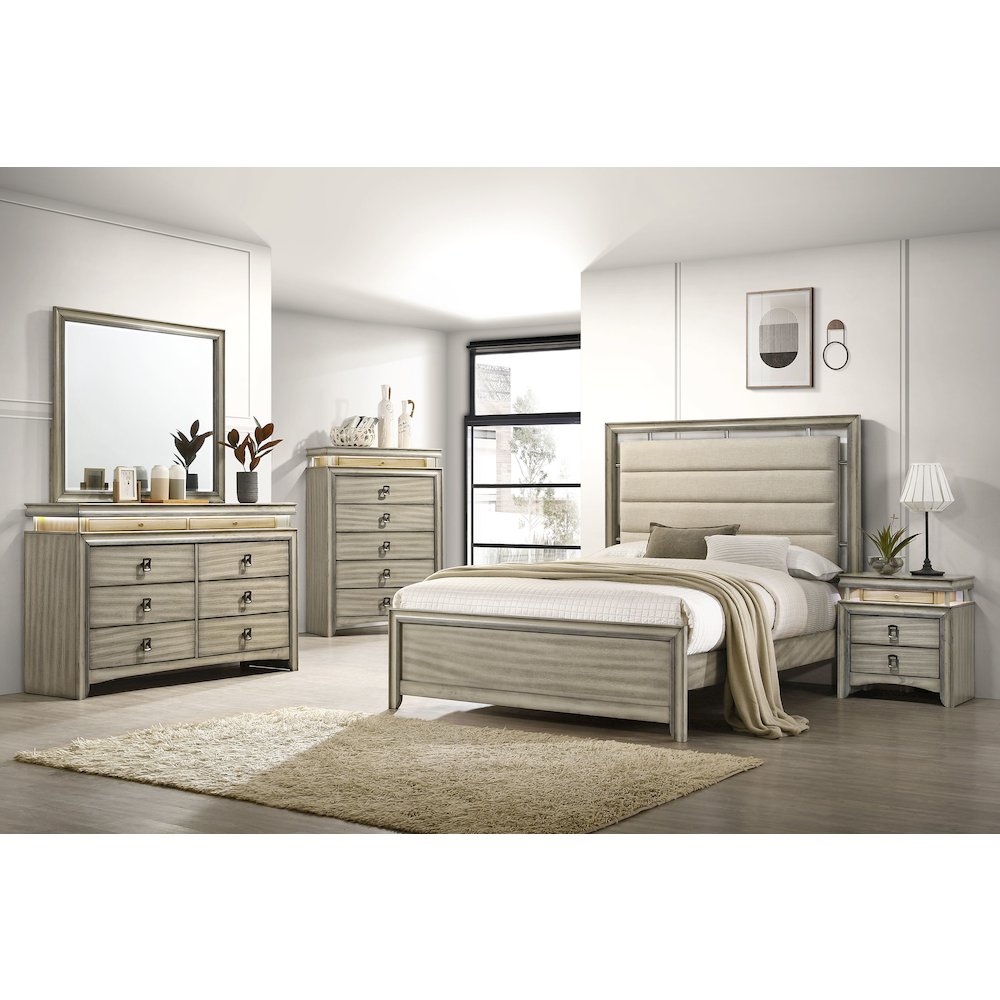 Giselle Wood California King Panel Bed Rustic Beige. Picture 5