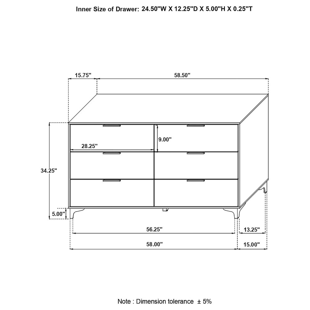 Kendall 6-drawer Dresser White. Picture 13