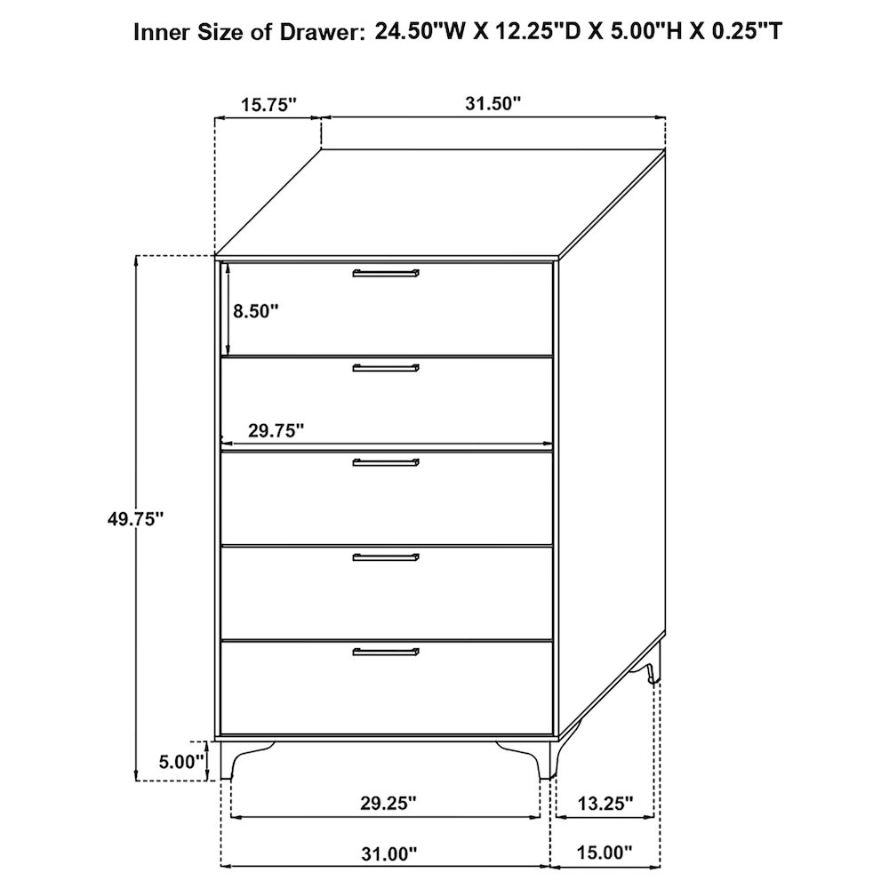 Kendall 5-drawer Bedroom Chest White. Picture 10