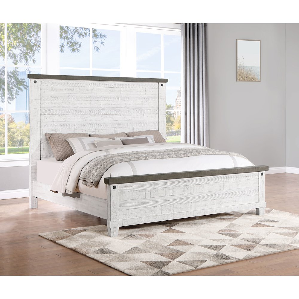 Lilith Wood Queen Panel Bed Distressed White. Picture 5