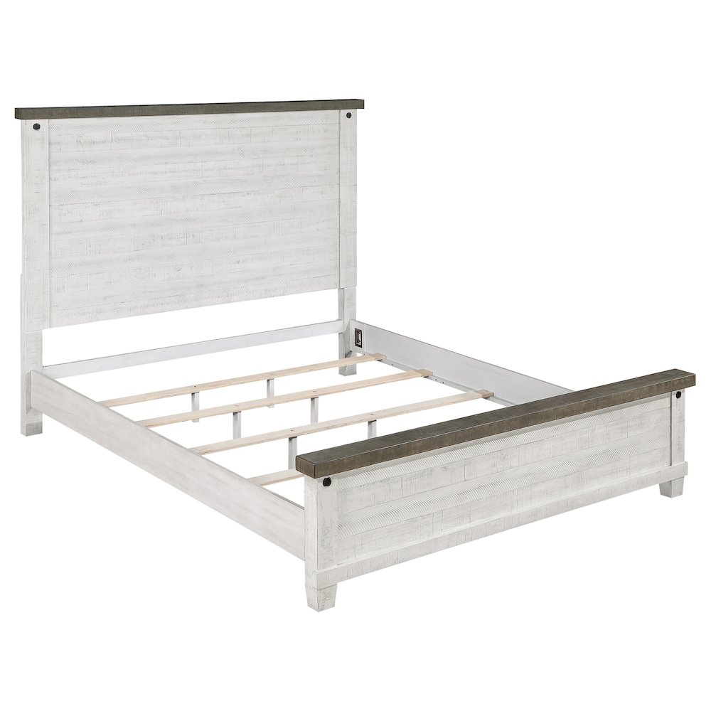 Lilith Wood Queen Panel Bed Distressed White. Picture 1