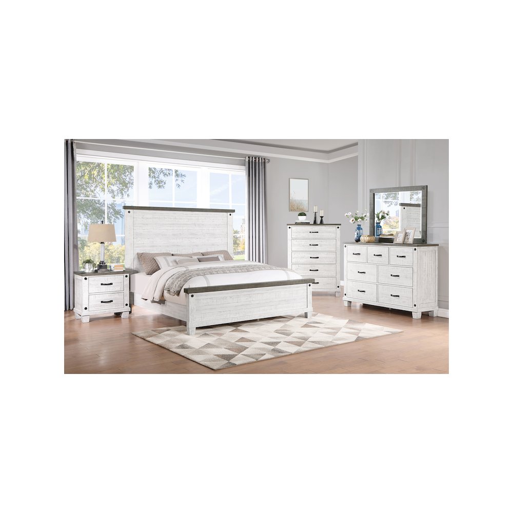 Lilith Wood Queen Panel Bed Distressed White. Picture 7