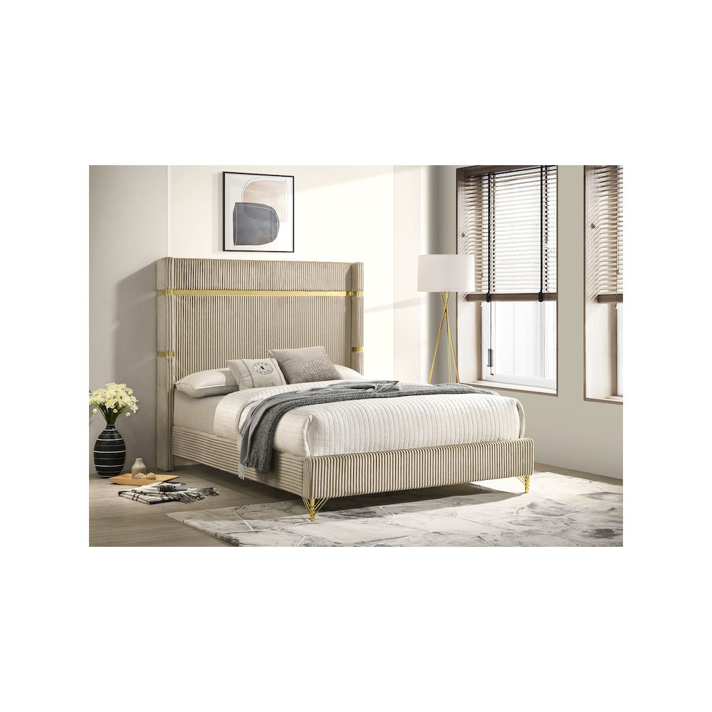 Lucia 61-inch Upholstered Eastern King Wingback Bed Beige. Picture 5