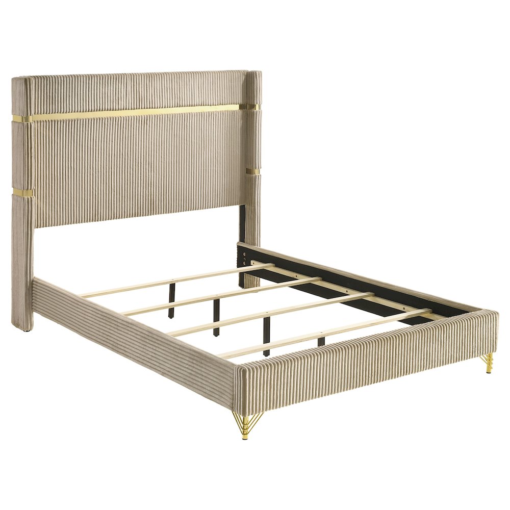 Lucia 61-inch Upholstered Eastern King Wingback Bed Beige. Picture 1