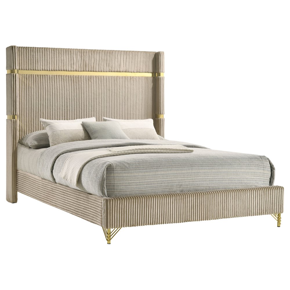 Lucia 61-inch Upholstered Queen Wingback Bed Beige. Picture 3