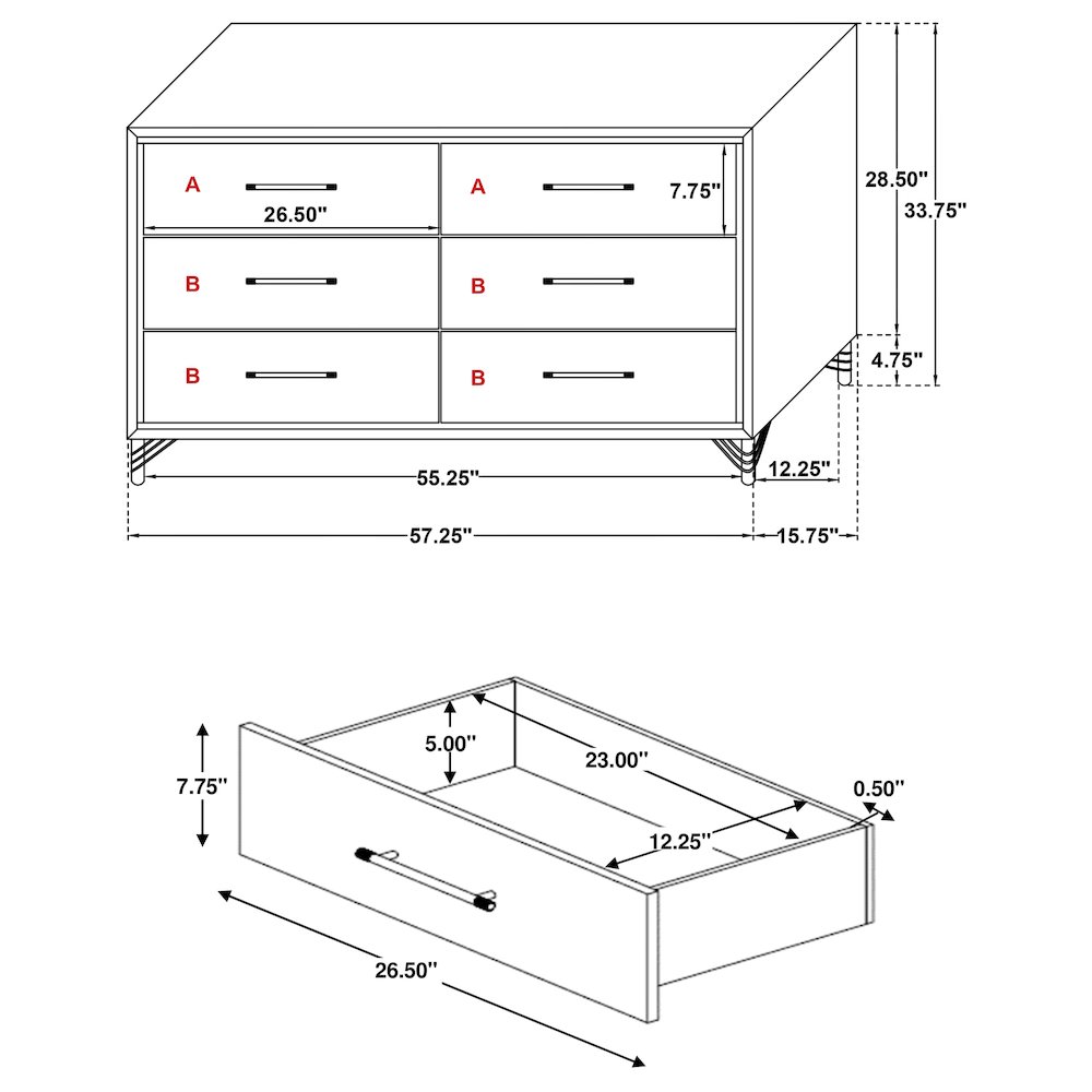 Lucia 6-drawer Dresser Cabinet White. Picture 15