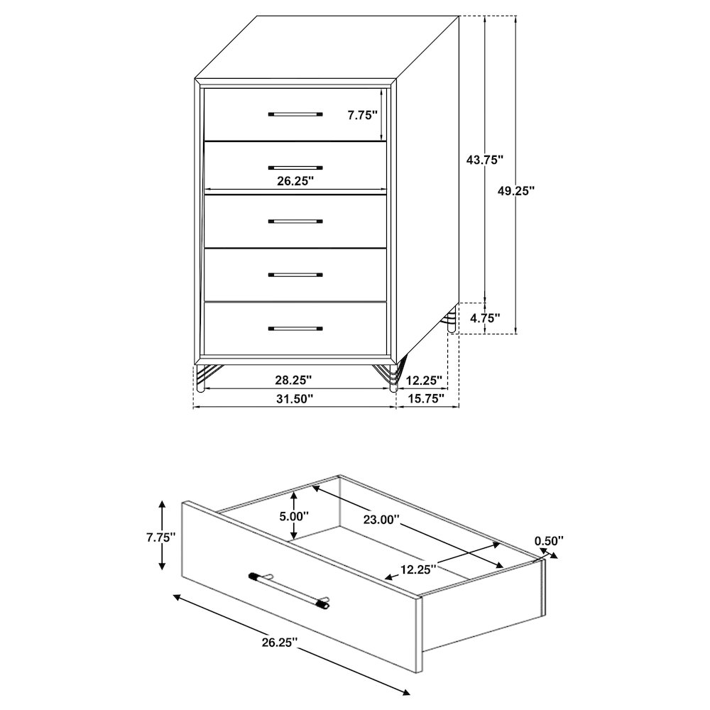 Lucia 5-drawer Bedroom Chest of Drawers White. Picture 14