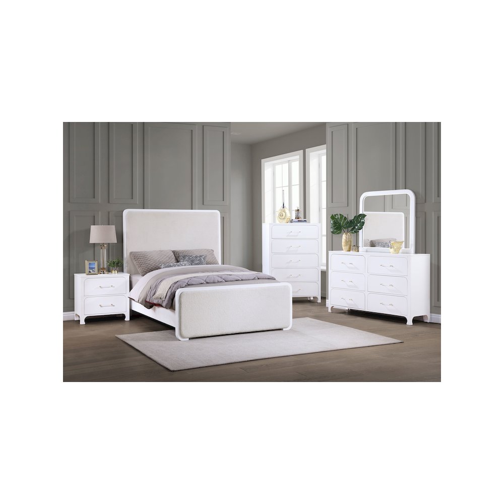 Anastasia Upholstered Queen Panel Bed Pearl White. Picture 7