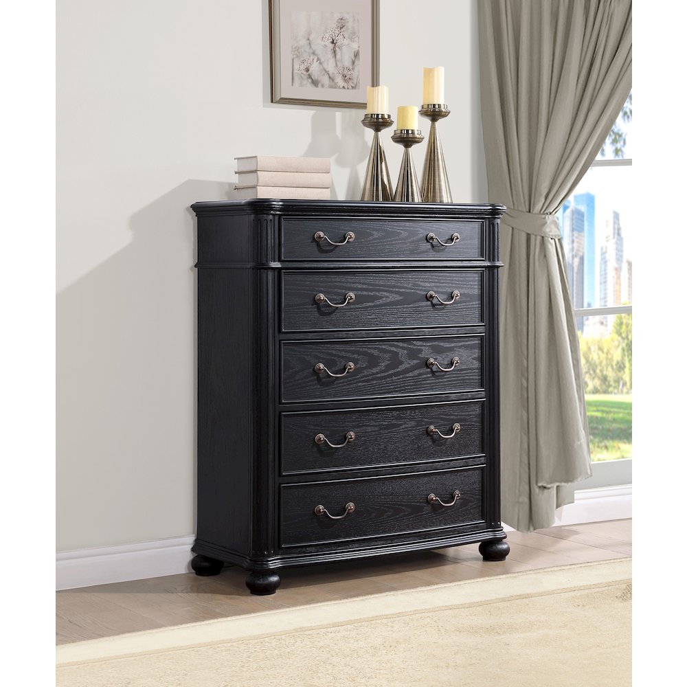 Celina 5-drawer Bedroom Chest Black. Picture 10