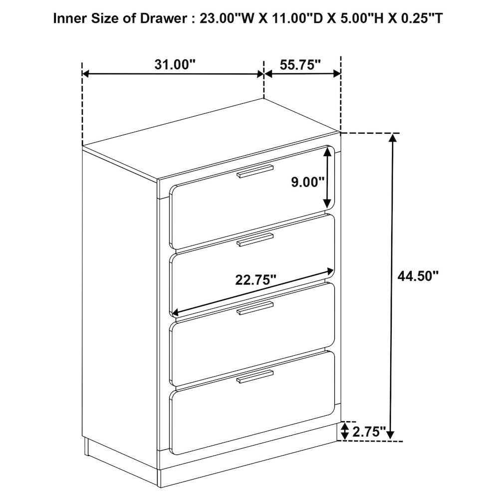 Caraway 4-drawer Bedroom Chest White. Picture 14